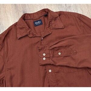 Indigo Palms Shirt Mens Large Long Sleeve Button Up Rust Brown Lyocell